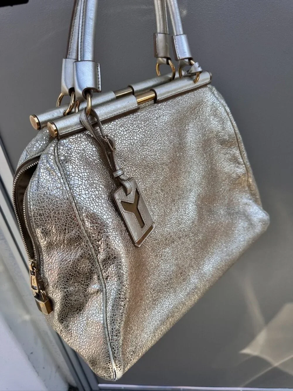Y2K Authentic Yves Saint Laurent- Rive Gauche Gold Metallic Marjorelle Handbag
